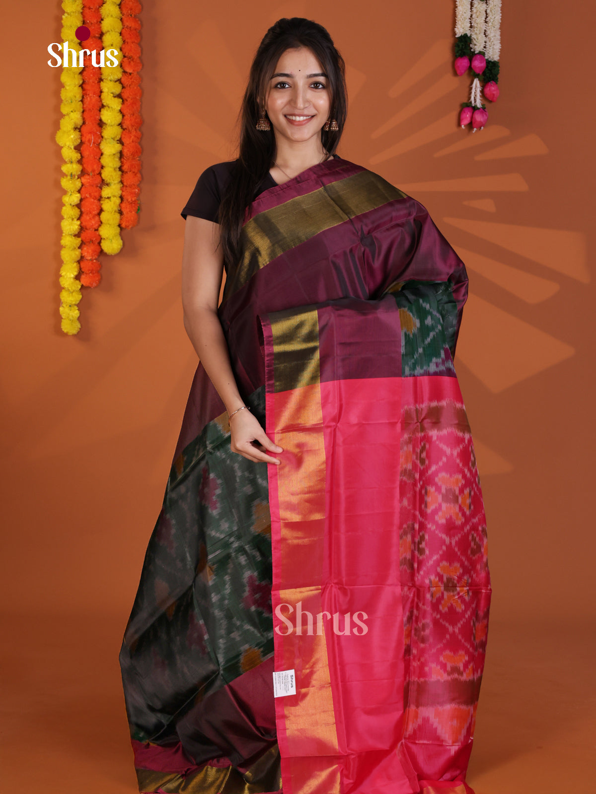 Green & Pink- Semi uppada Saree - Shop on Shrus.com