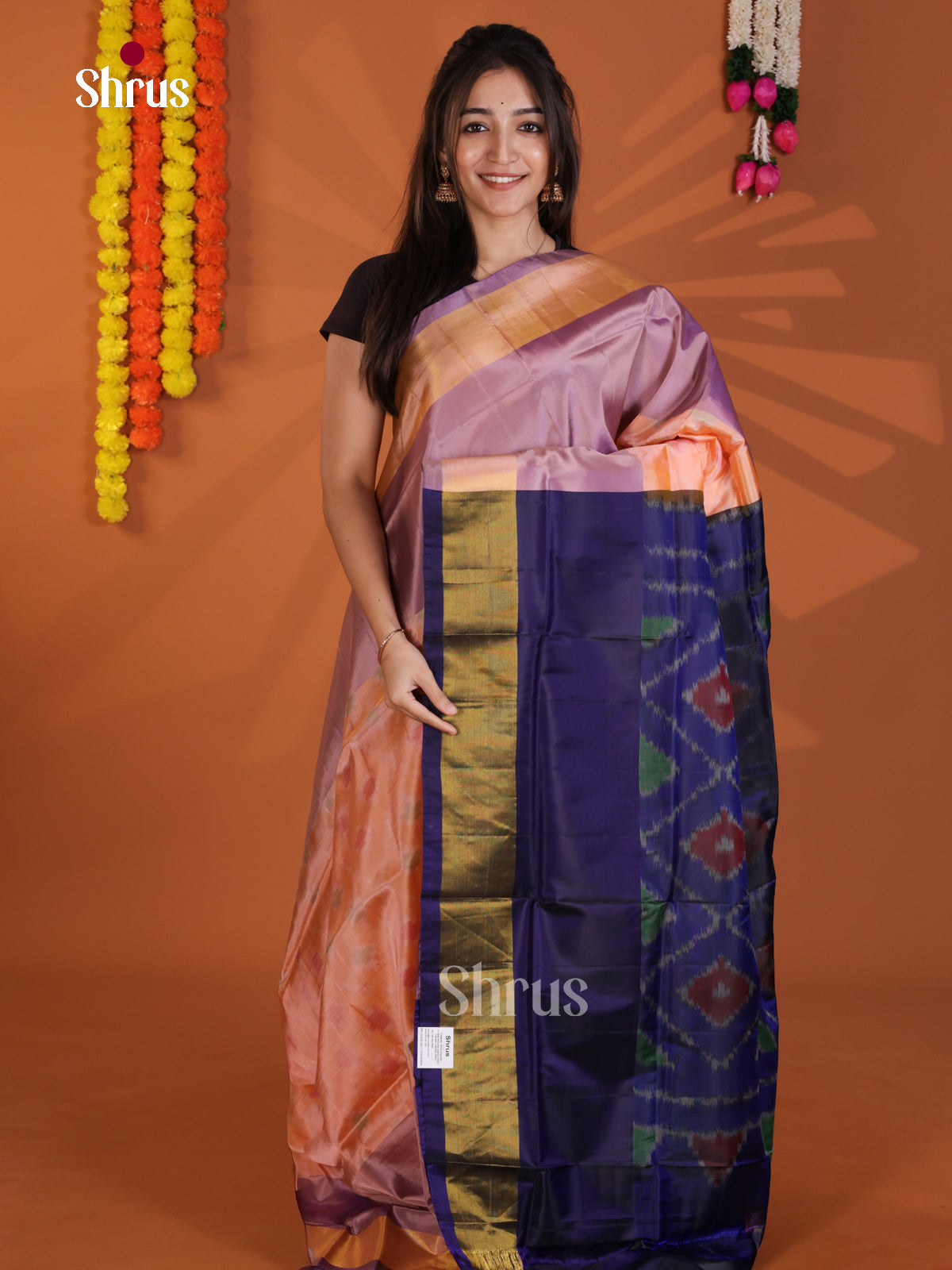Peach & Blue - Semi uppada Saree - Shop on Shrus.com