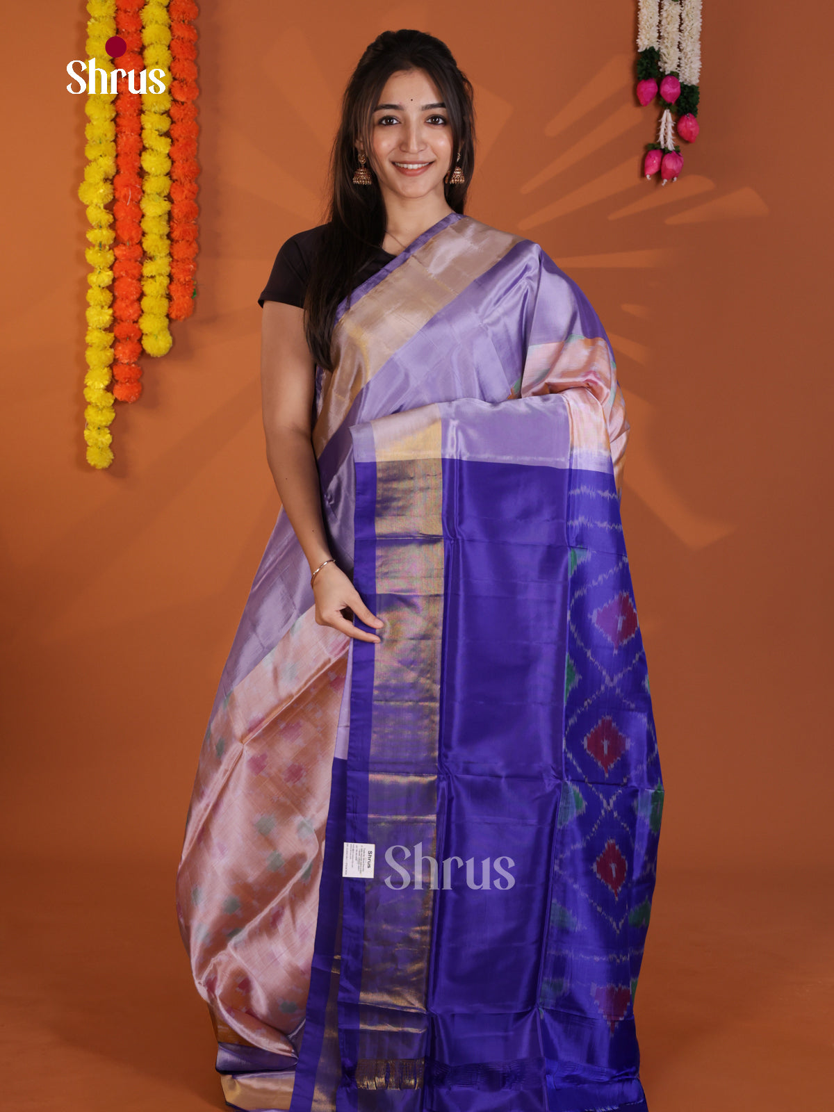 Peach & Blue - Semi uppada Saree