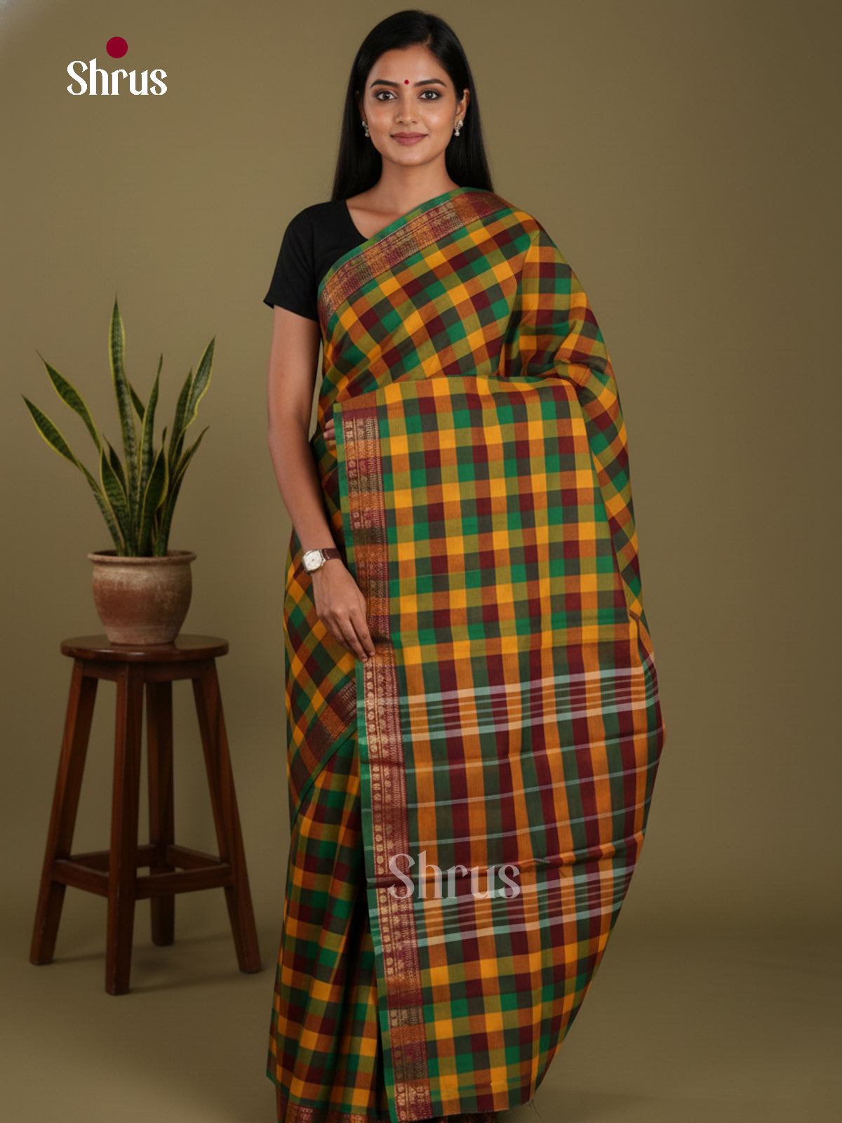 DKS28131 - Chettinad Mix Cotton-Without Blouse Saree