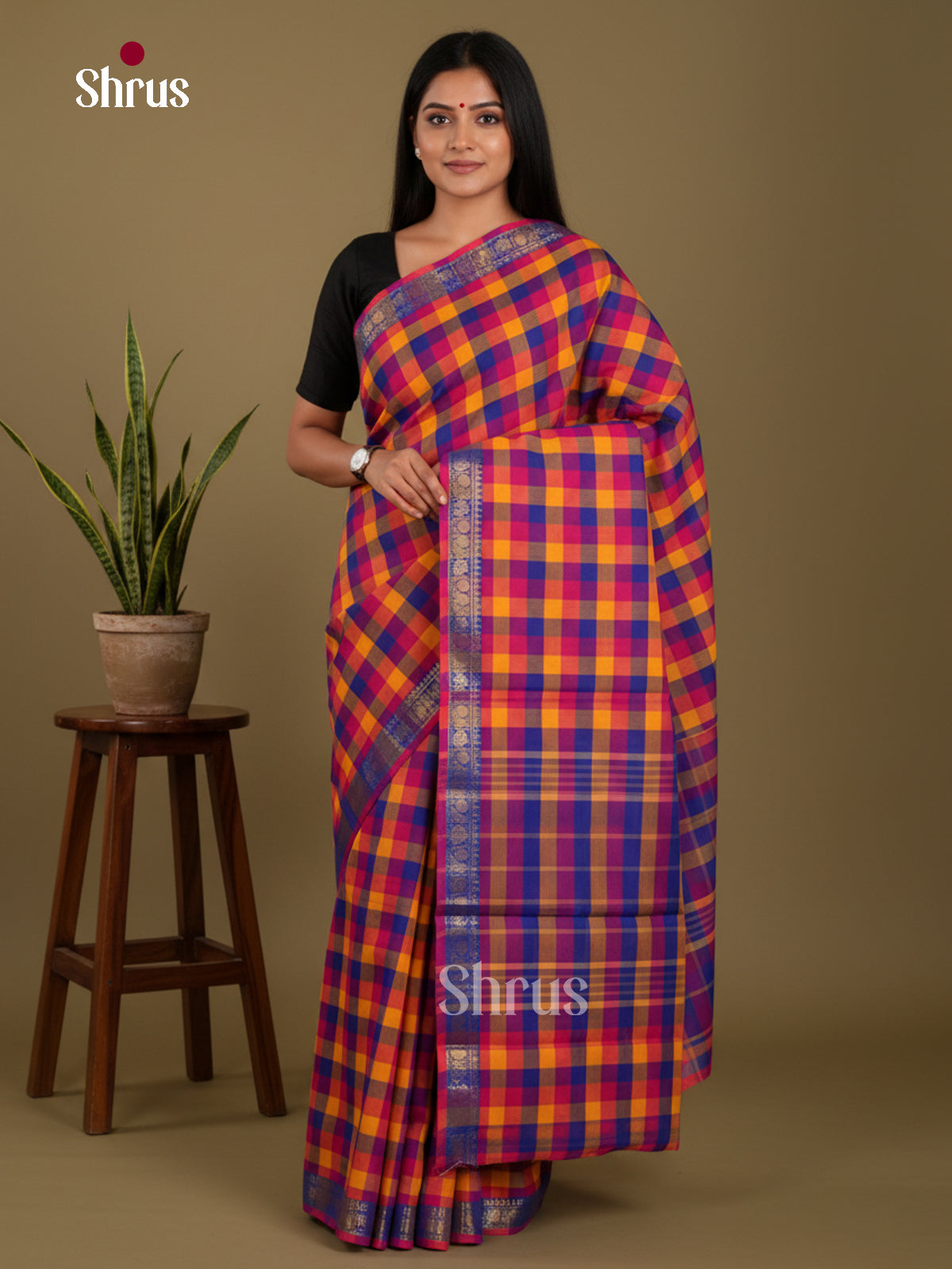 DKS28151 - Chettinad Mix Cotton-Without Blouse Saree