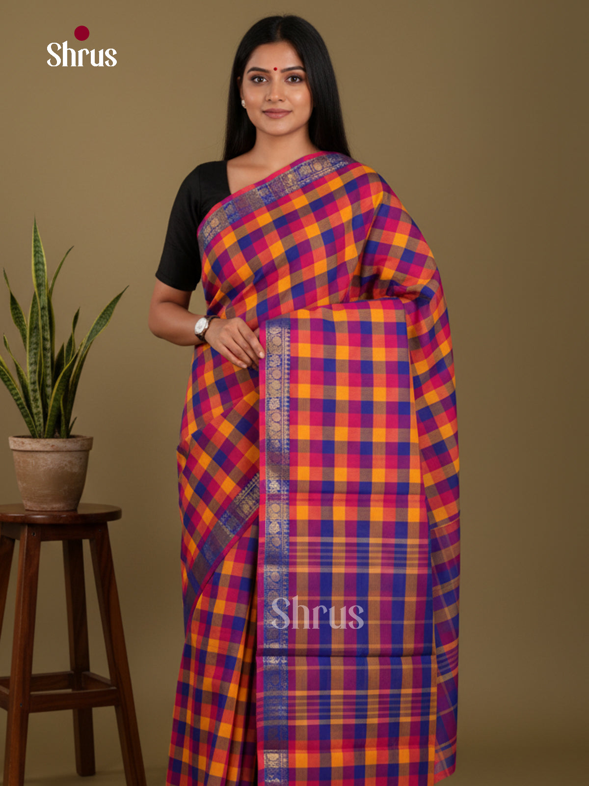 DKS28151 - Chettinad Mix Cotton-Without Blouse Saree