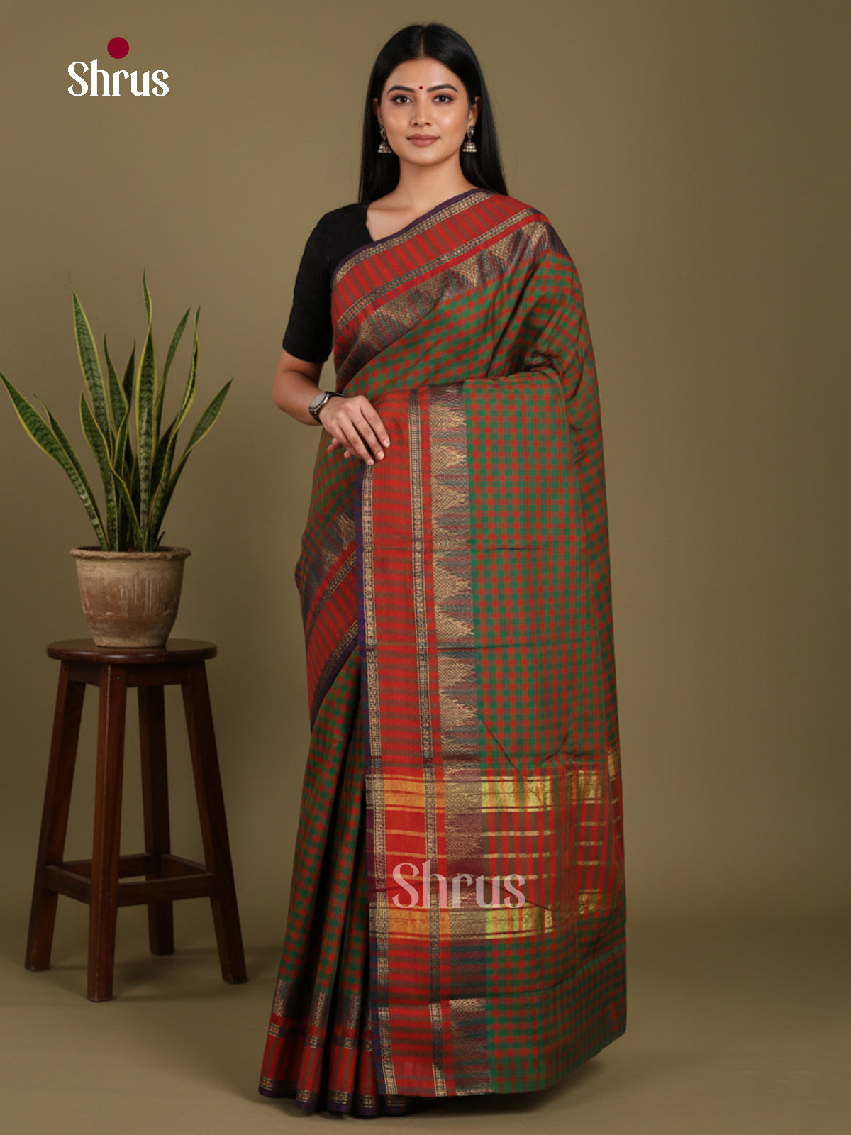 DKS28154 - Chettinad Mix Cotton-Without Blouse Saree