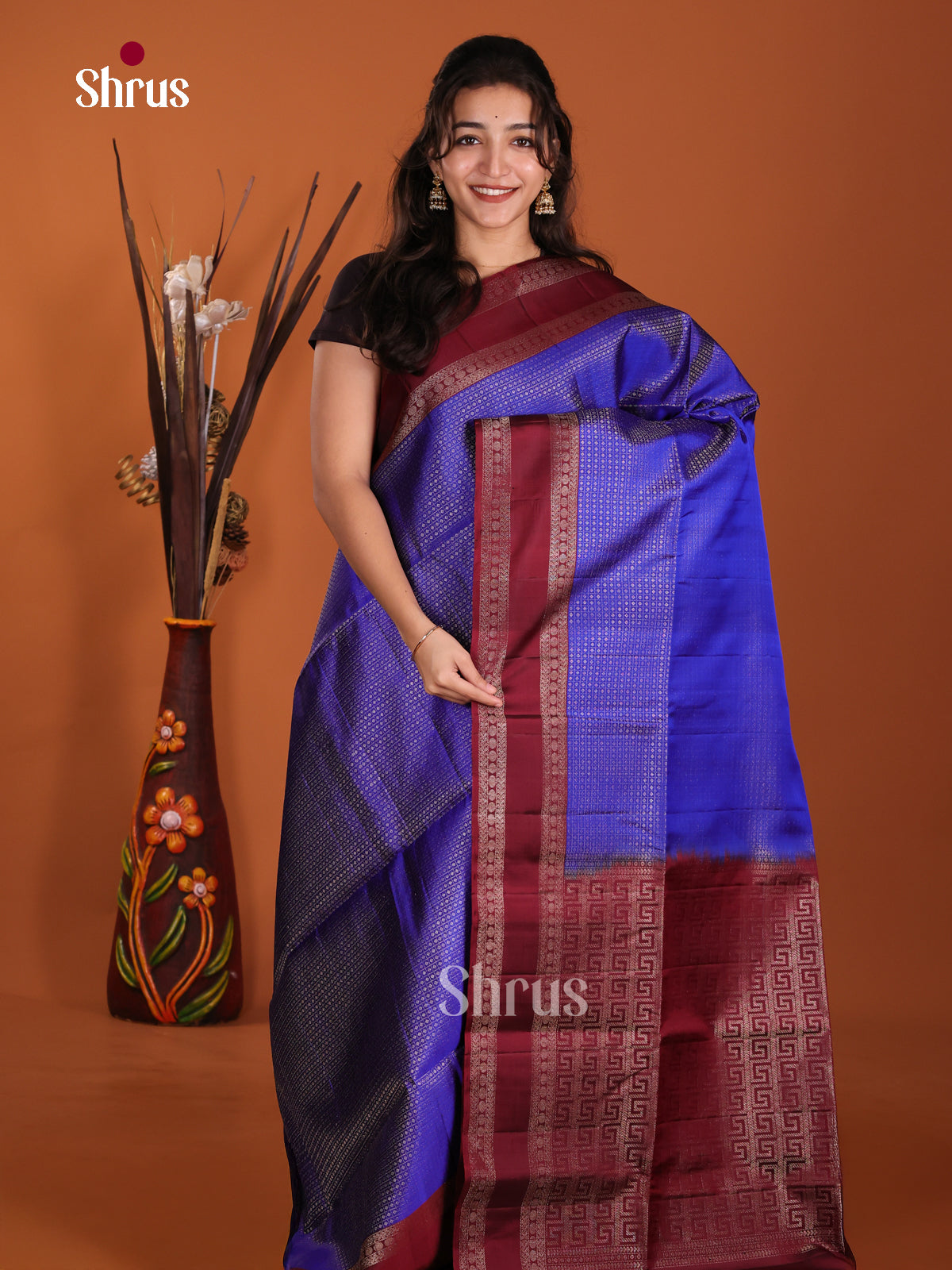 Beautiful Blue Soft Silk Saree with zari checks & Rettaipet border