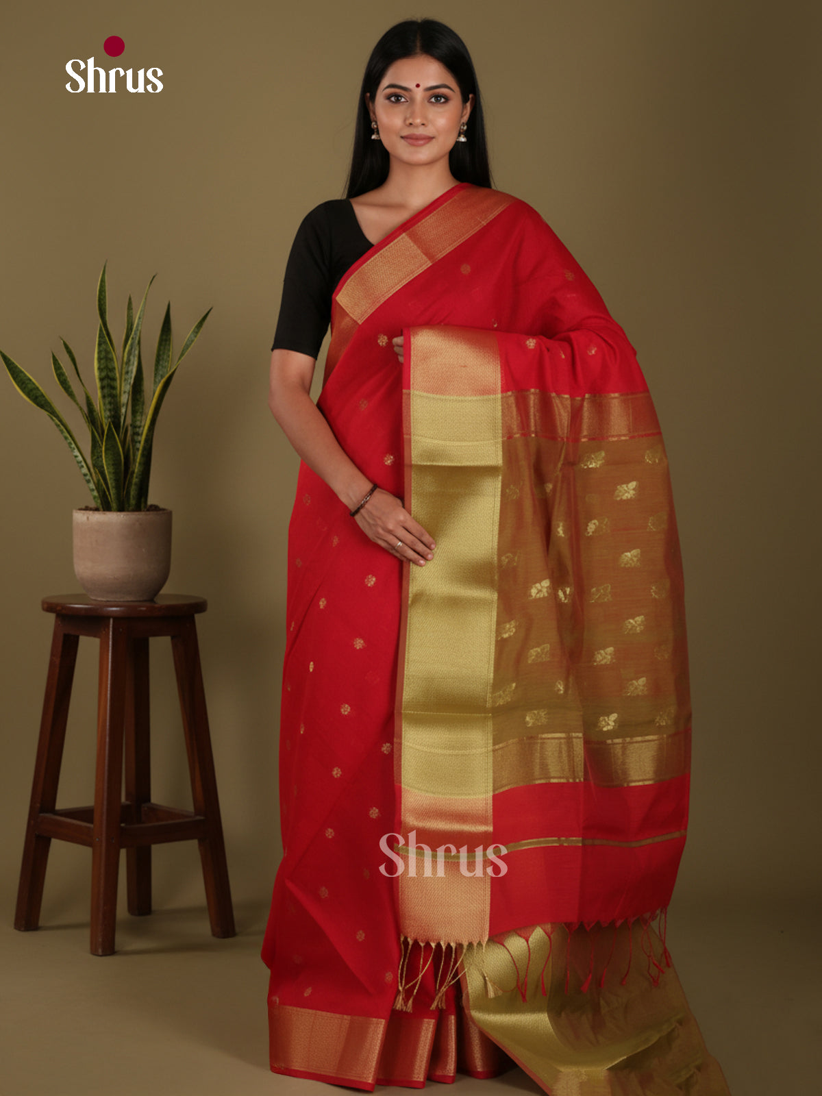 Red & Mehandi - Art Maheshwari  Saree - Shop on Shrus.com