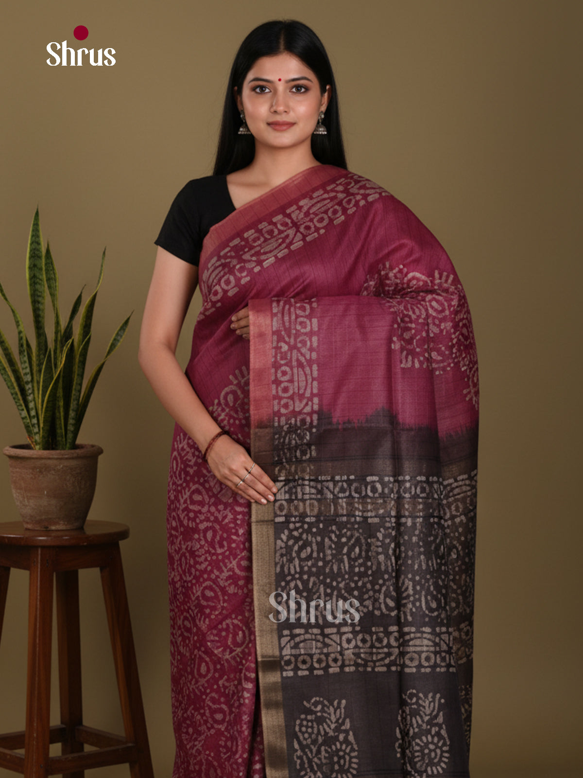 Maroon & Black- Bhatik Saree