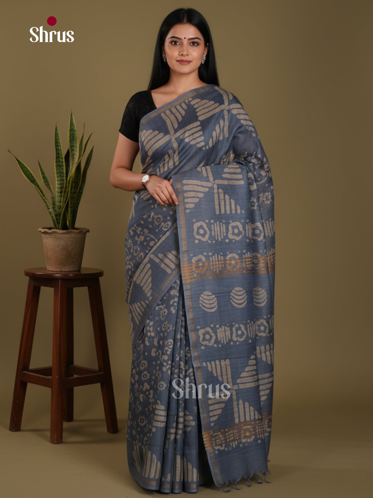 Greyish Blue- Bhatik Saree