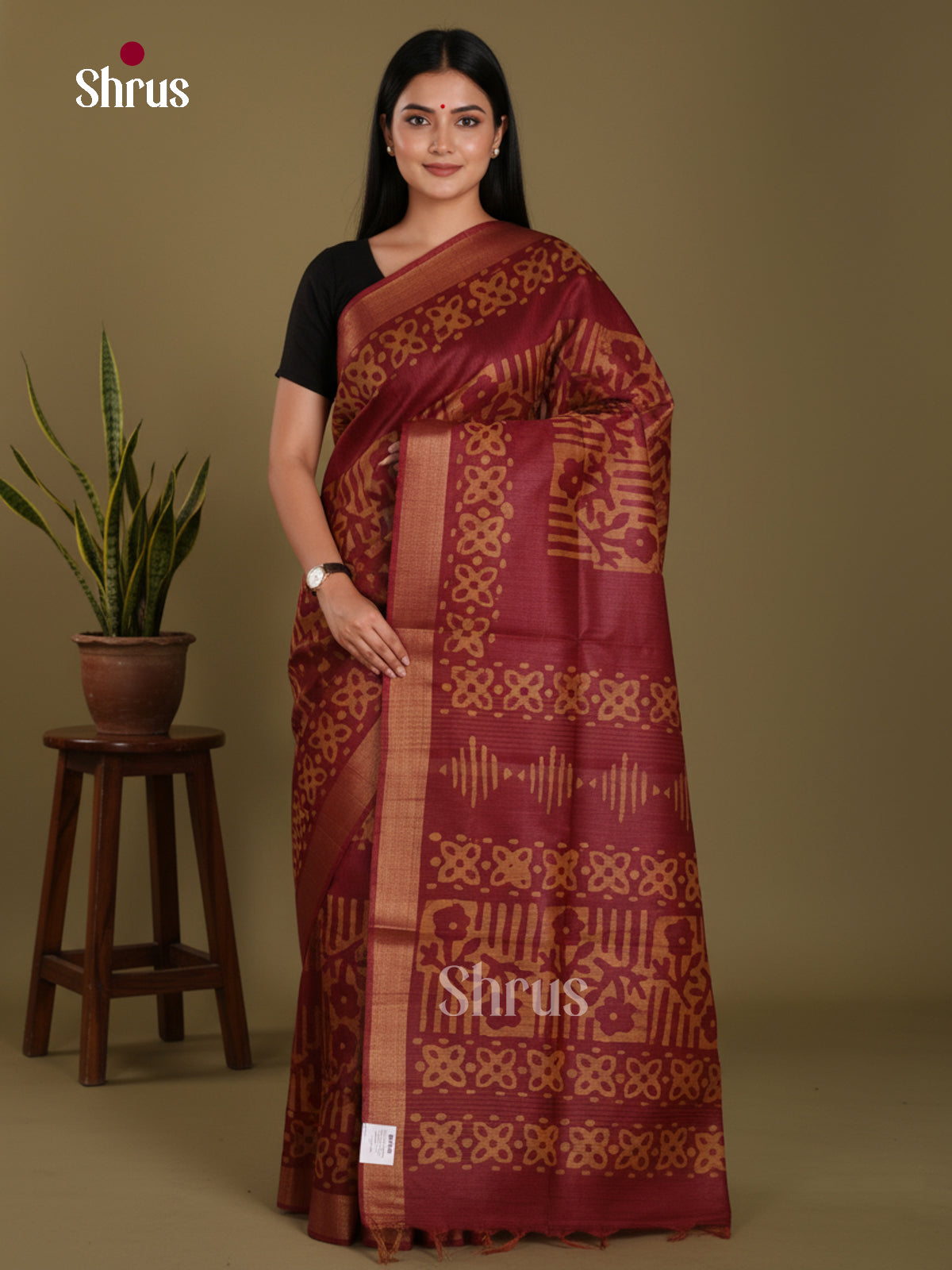 Maroon- Bhatik Saree