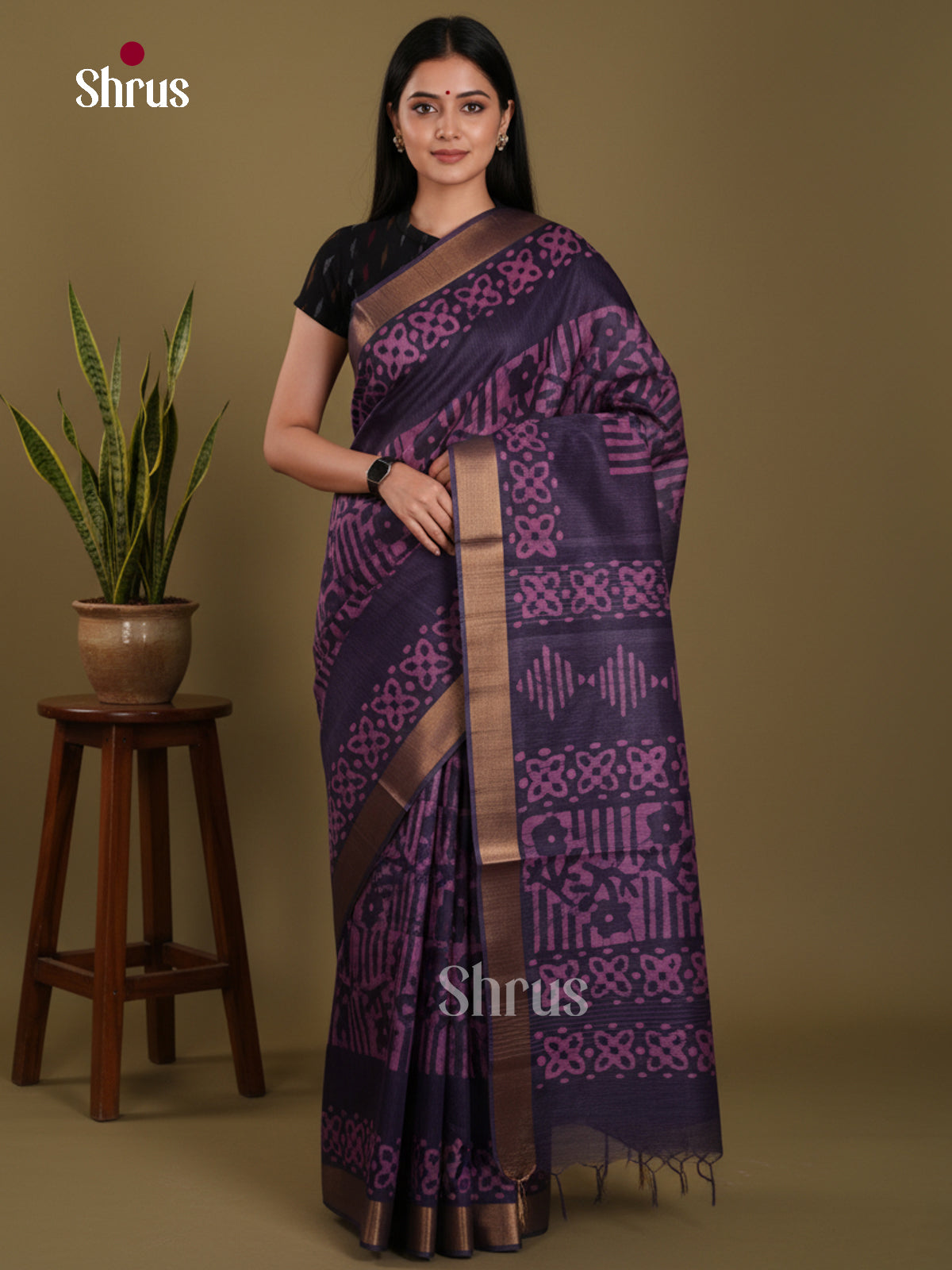 Violet & Pink - Bhatik Saree