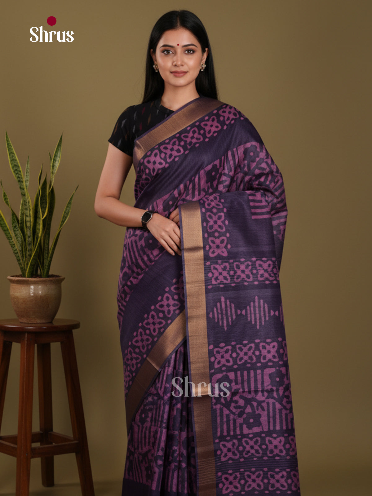 Violet & Pink - Bhatik Saree