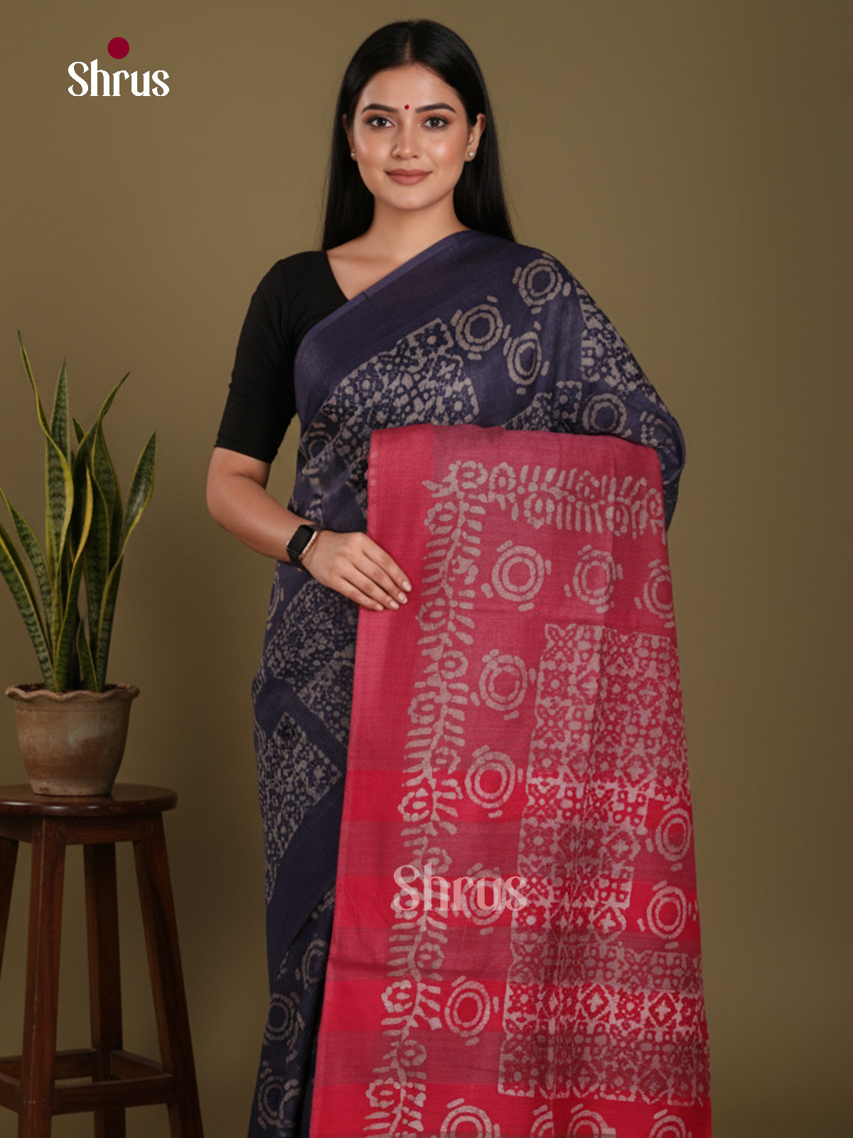 Blue & Red - Bhatik Saree