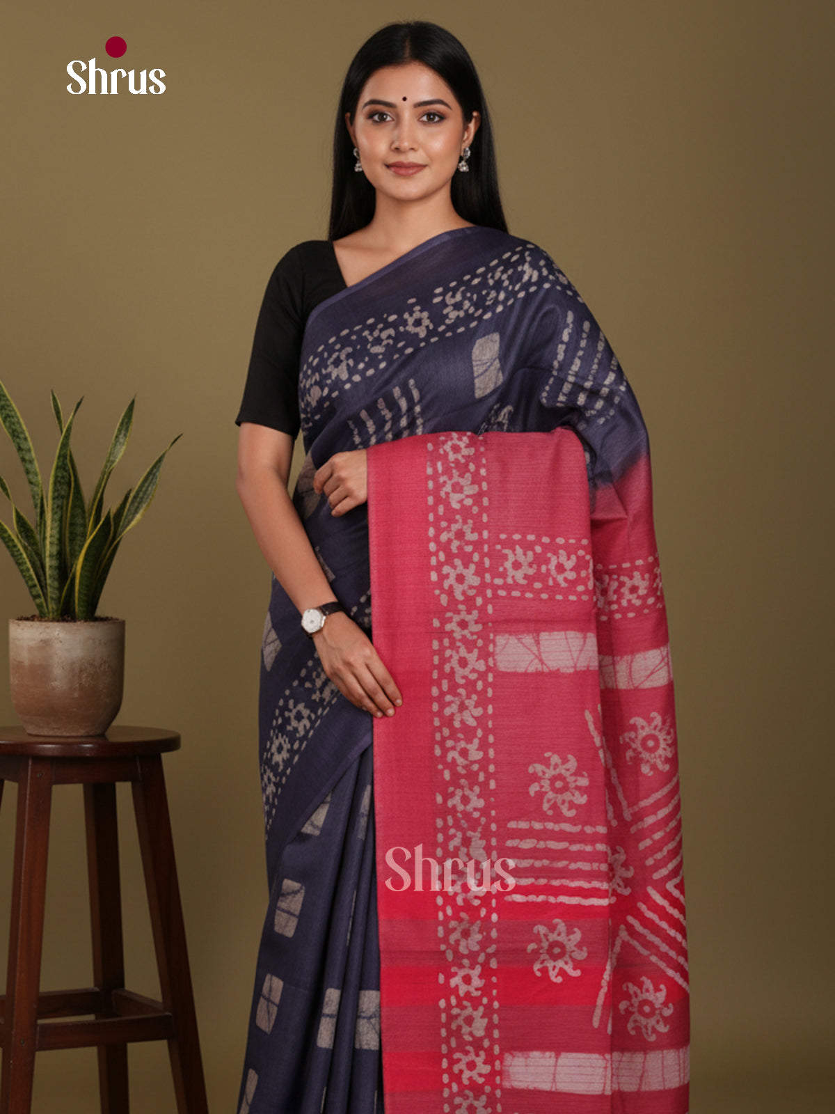 Blue & Red - Bhatik Saree