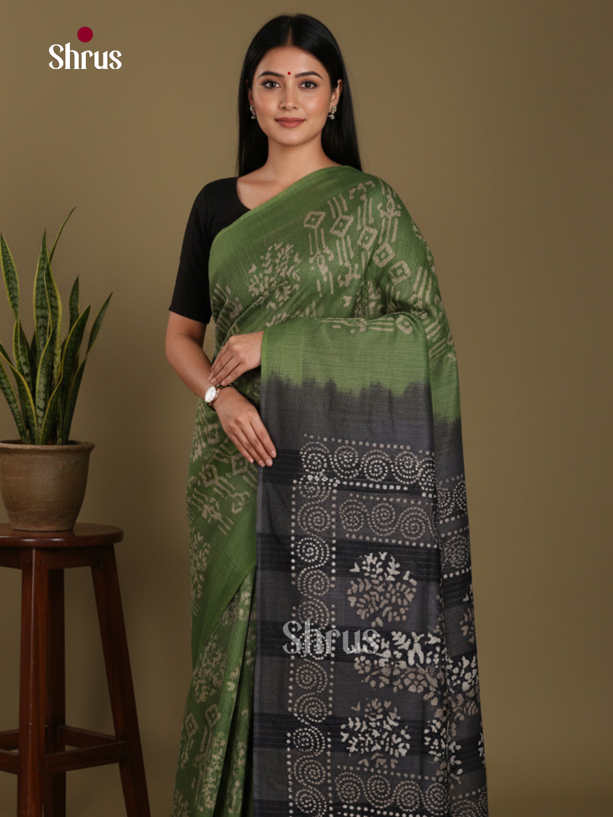 Green & Black- Bhatik Saree