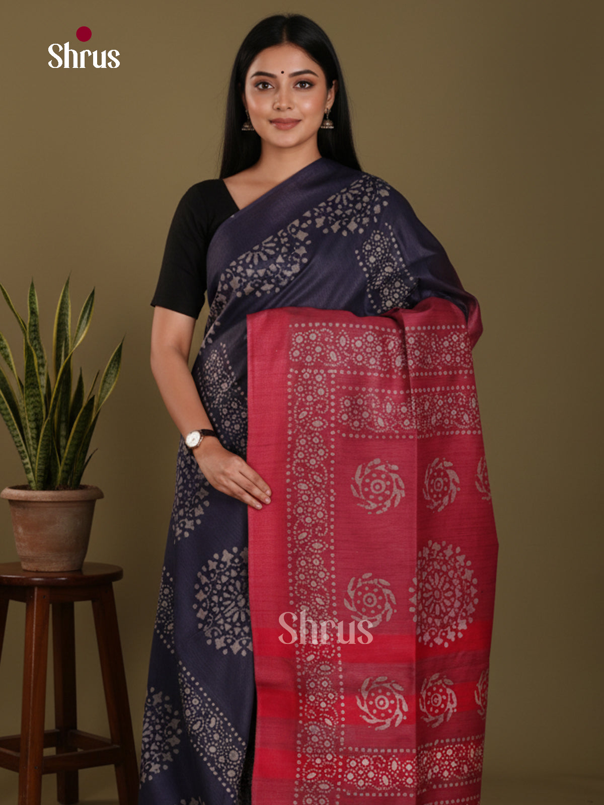 Blue & Red - Bhatik Saree