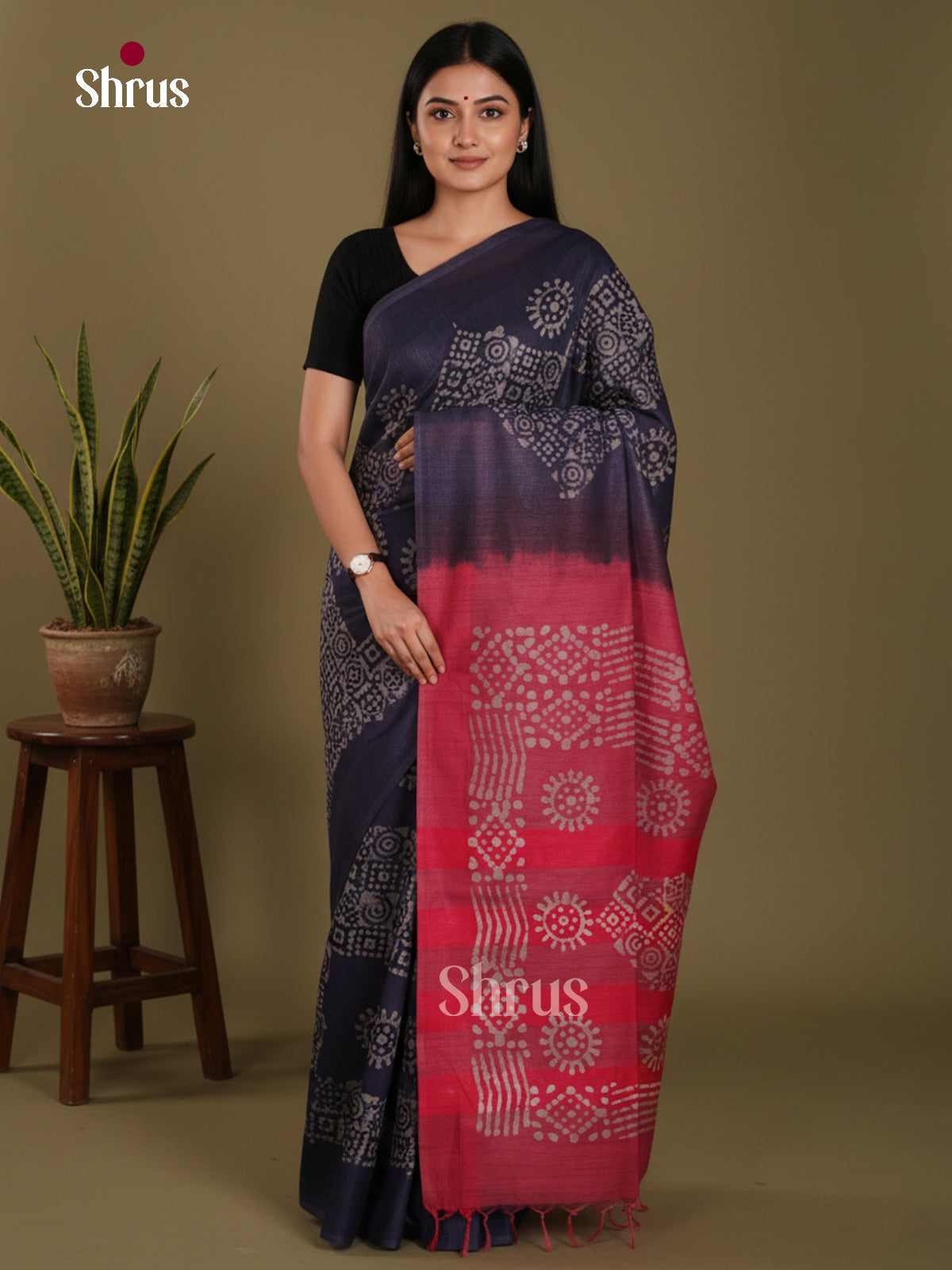 Blue & Red - Bhatik Saree