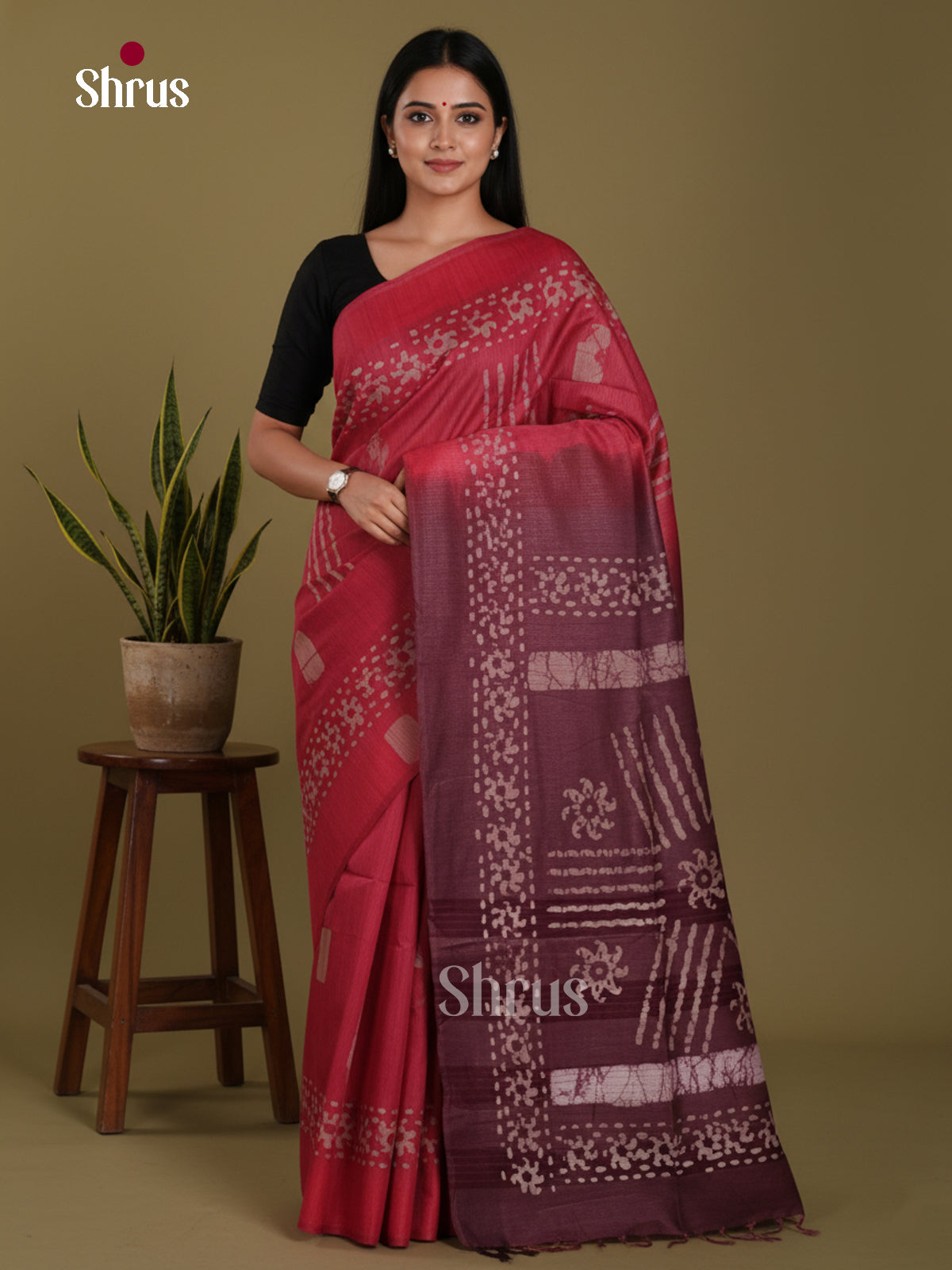 Red & Maroon- Bhatik Saree
