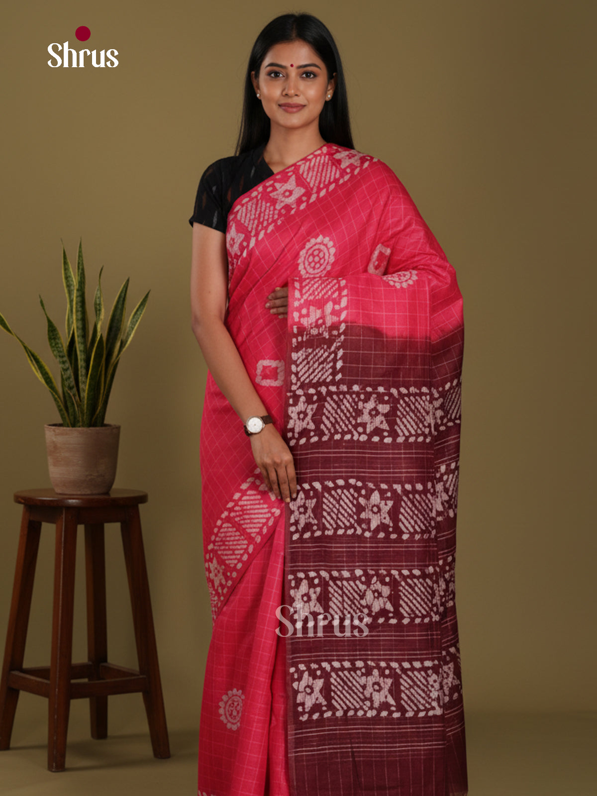 Pink & Maroon - Bhatik Saree