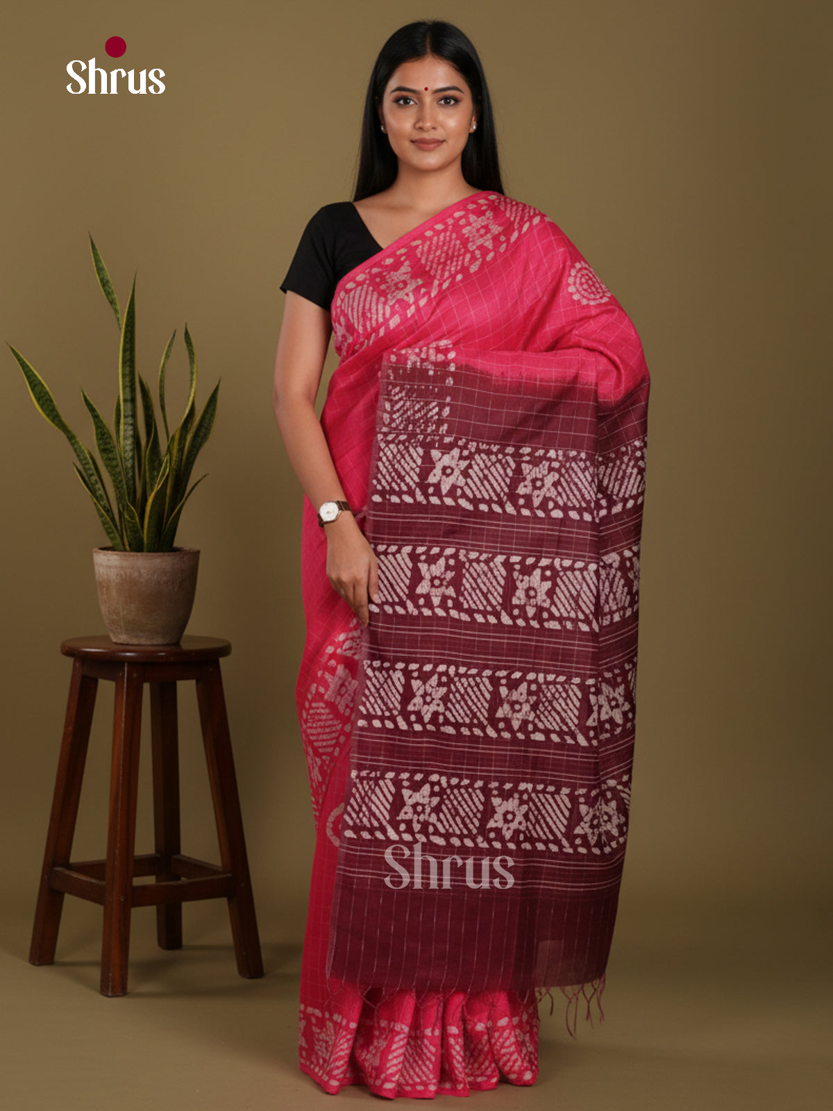 Pink & Maroon- Bhatik Saree