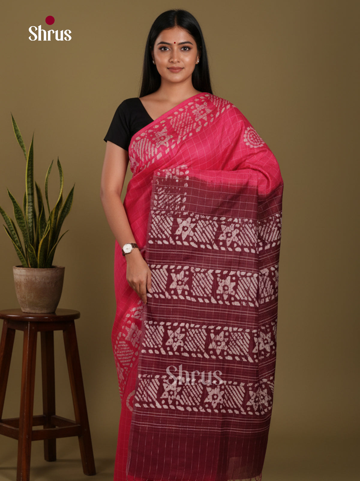 Pink & Maroon- Bhatik Saree