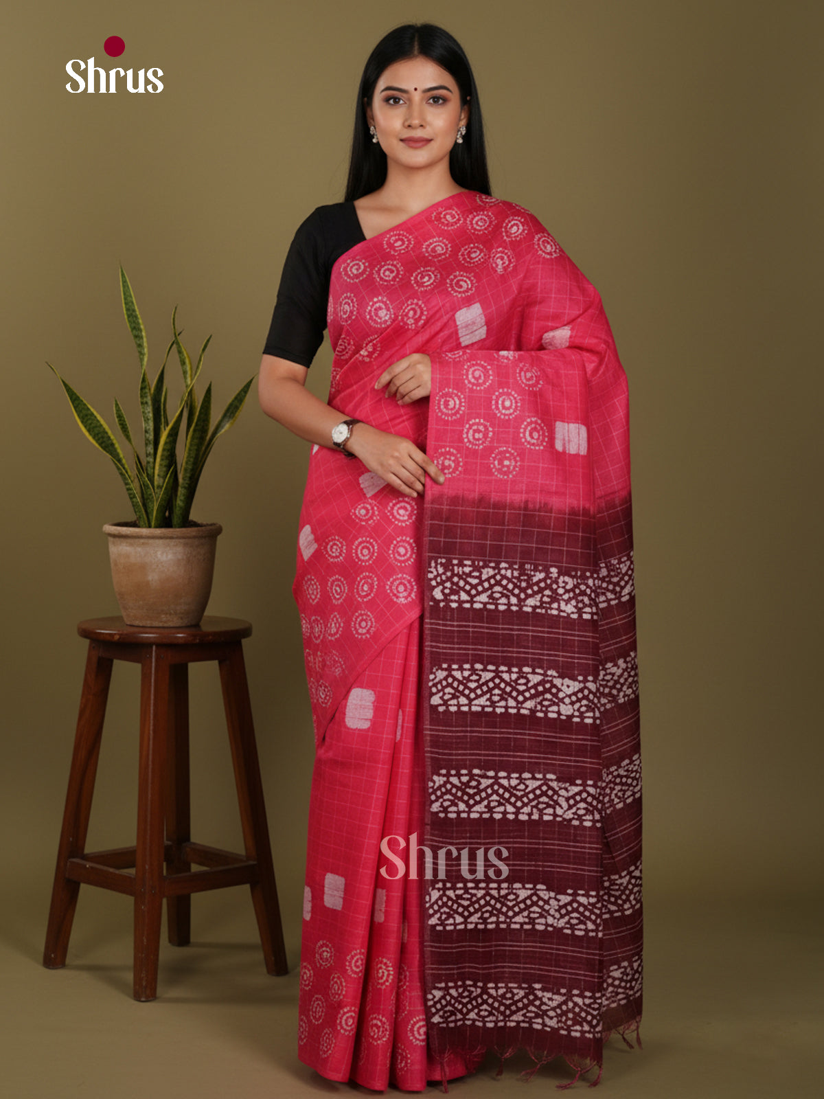 Pink & Maroon - Bhatik Saree