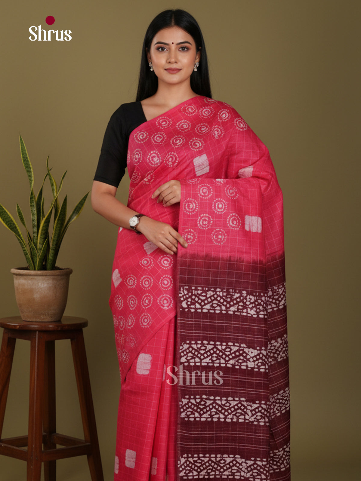 Pink & Maroon - Bhatik Saree