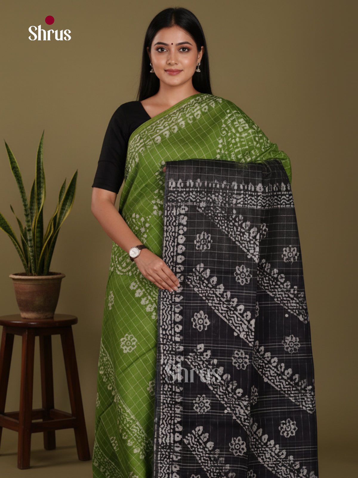 Green & Black- Bhatik Saree