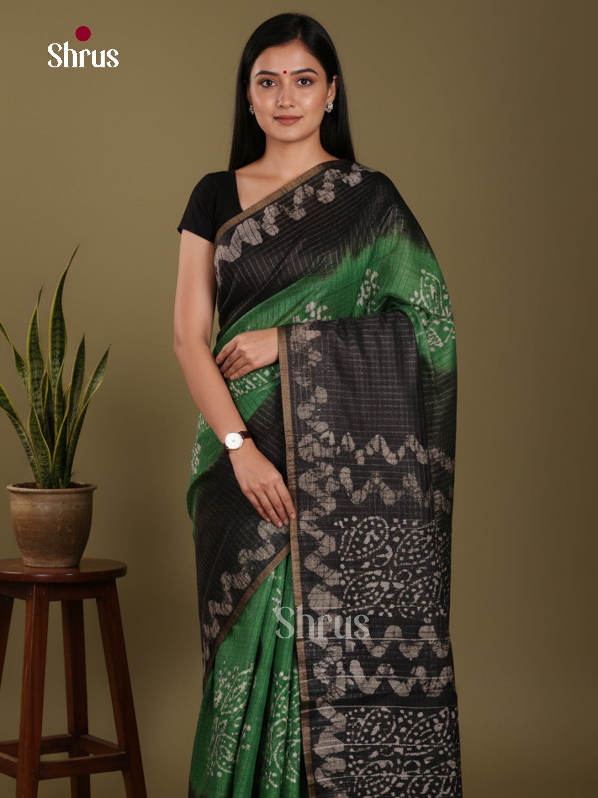 Green & Black- Bhatik Saree