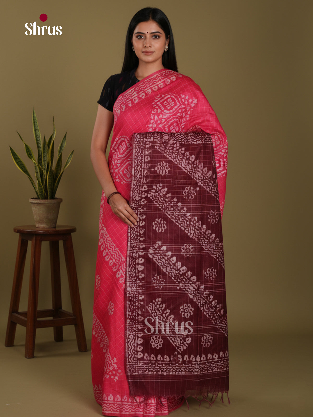 Pink & Maroon - Bhatik Saree
