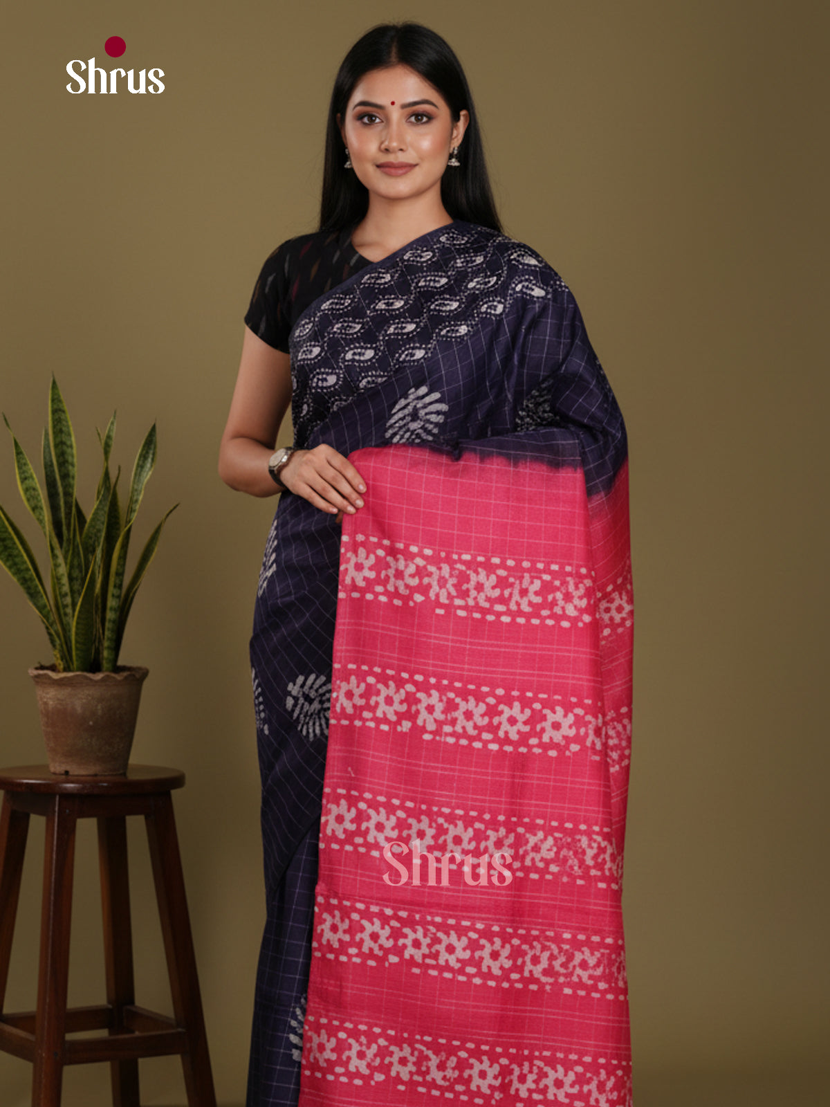 Blue & Pink- Bhatik Saree