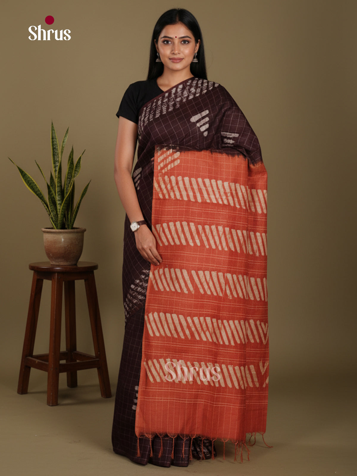Coffee Brown & Brick - Bhatik Saree