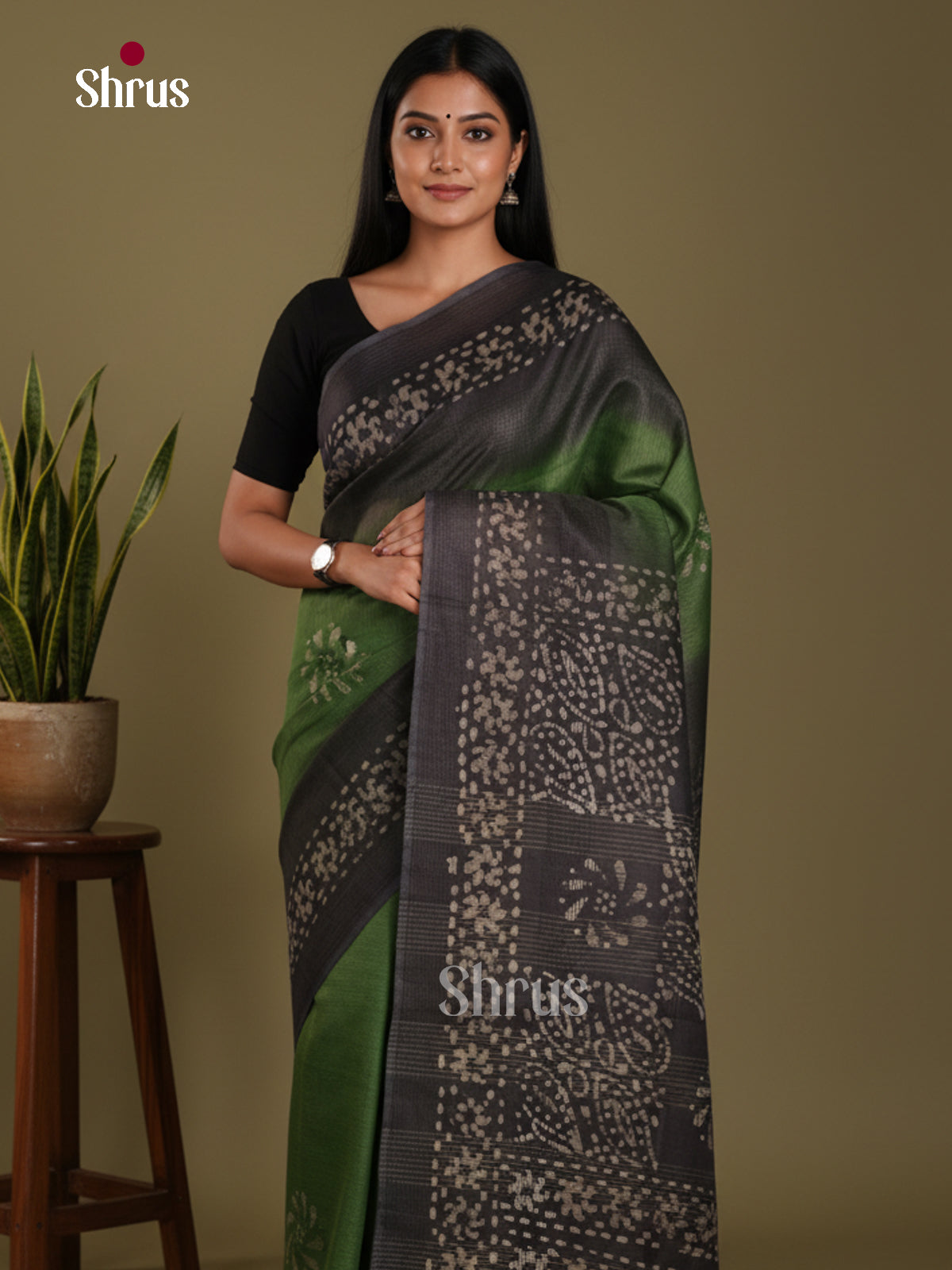 Green & Black- Bhatik Saree - Shop on Shrus.com