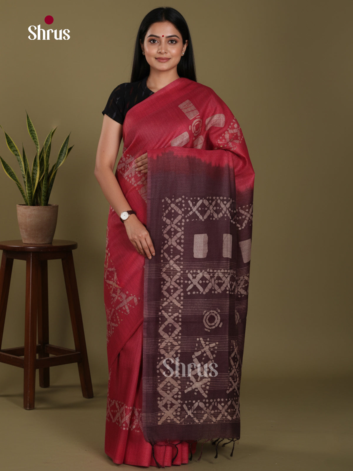 Red & Brown - Bhatik Saree