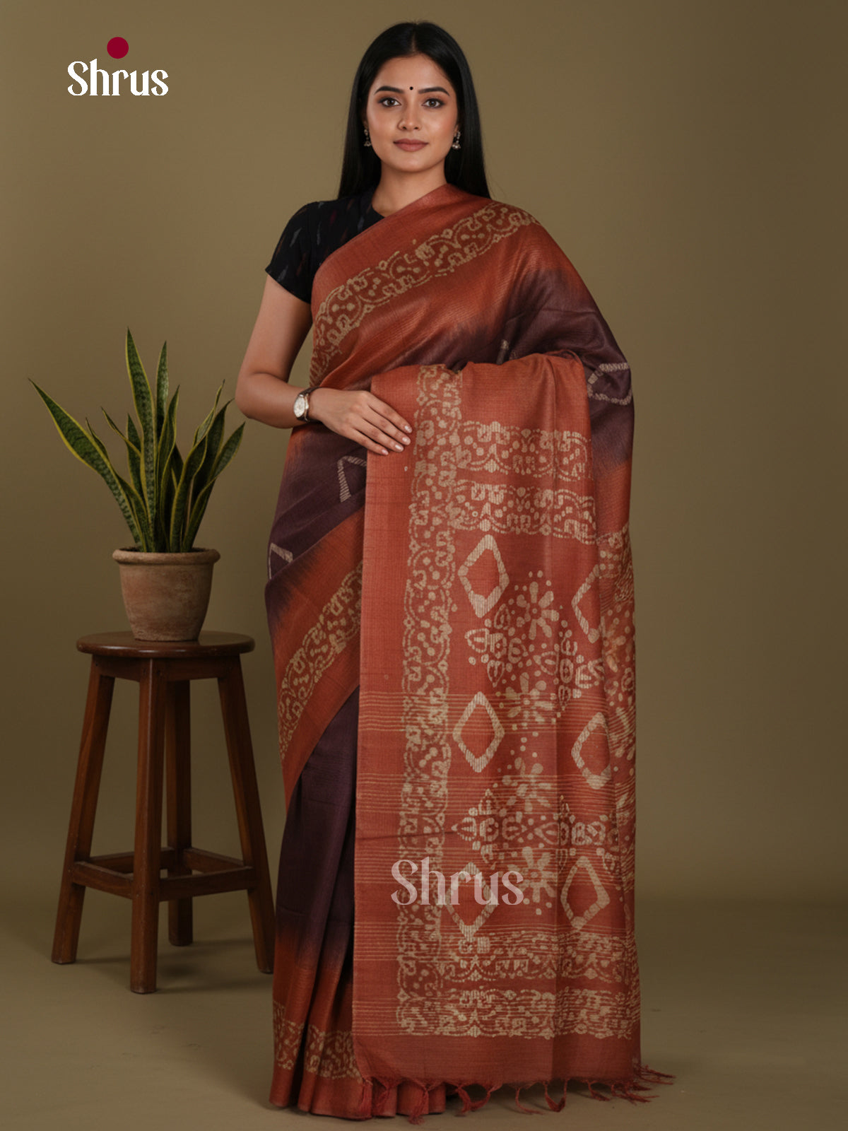 Dark Brown & Brown - Bhatik Saree