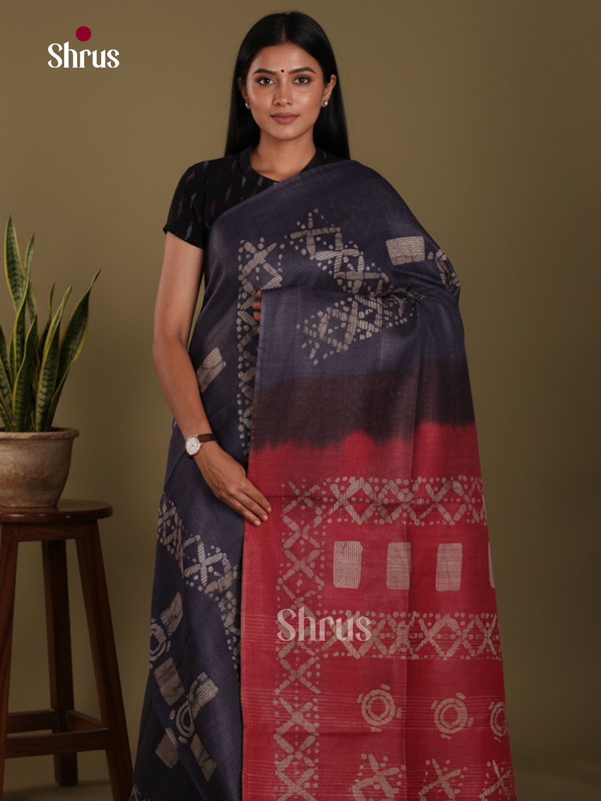 Blue & Red - Bhatik Saree