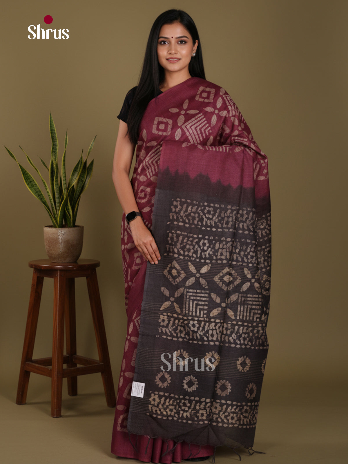 Maroon & Black - Bhatik Saree