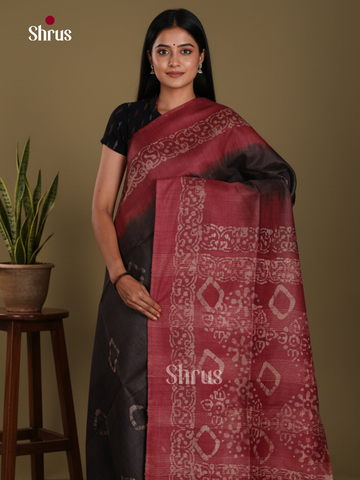 Black & Maroon- Bhatik Saree