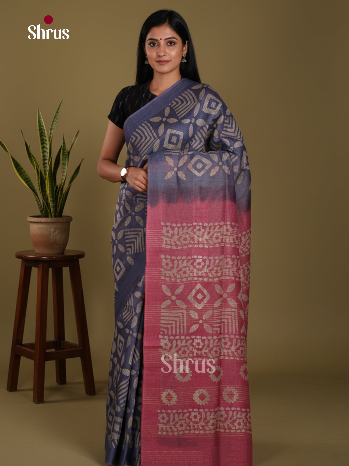Blue & Maroon - Bhatik Saree