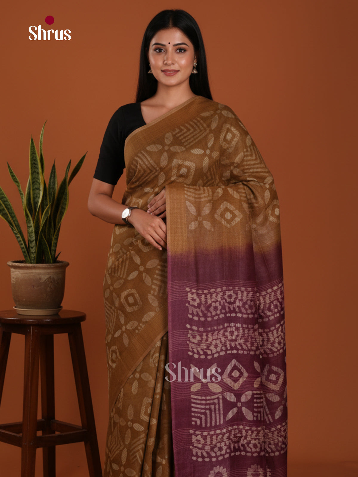 Dark Mustard & Maroon- Bhatik Saree