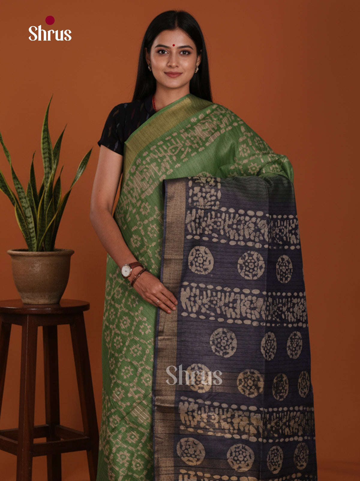 Green & Black- Bhatik Saree