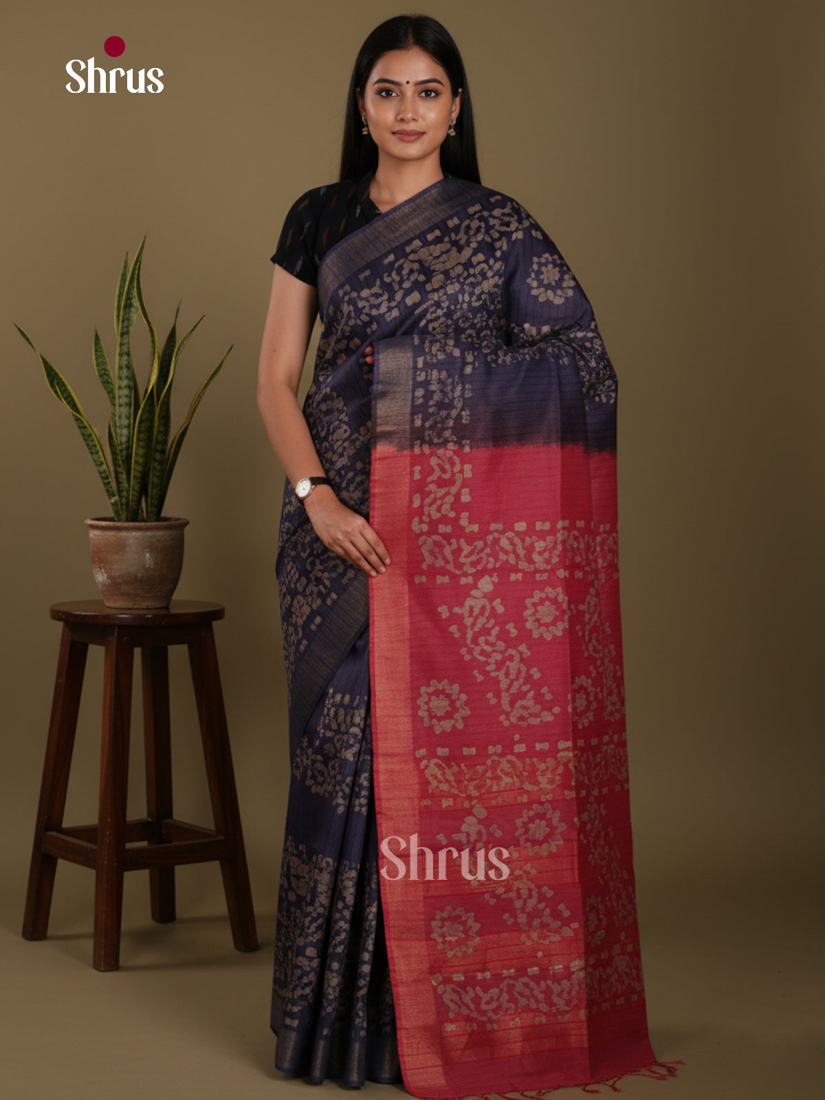 Blue & Red - Bhatik Saree