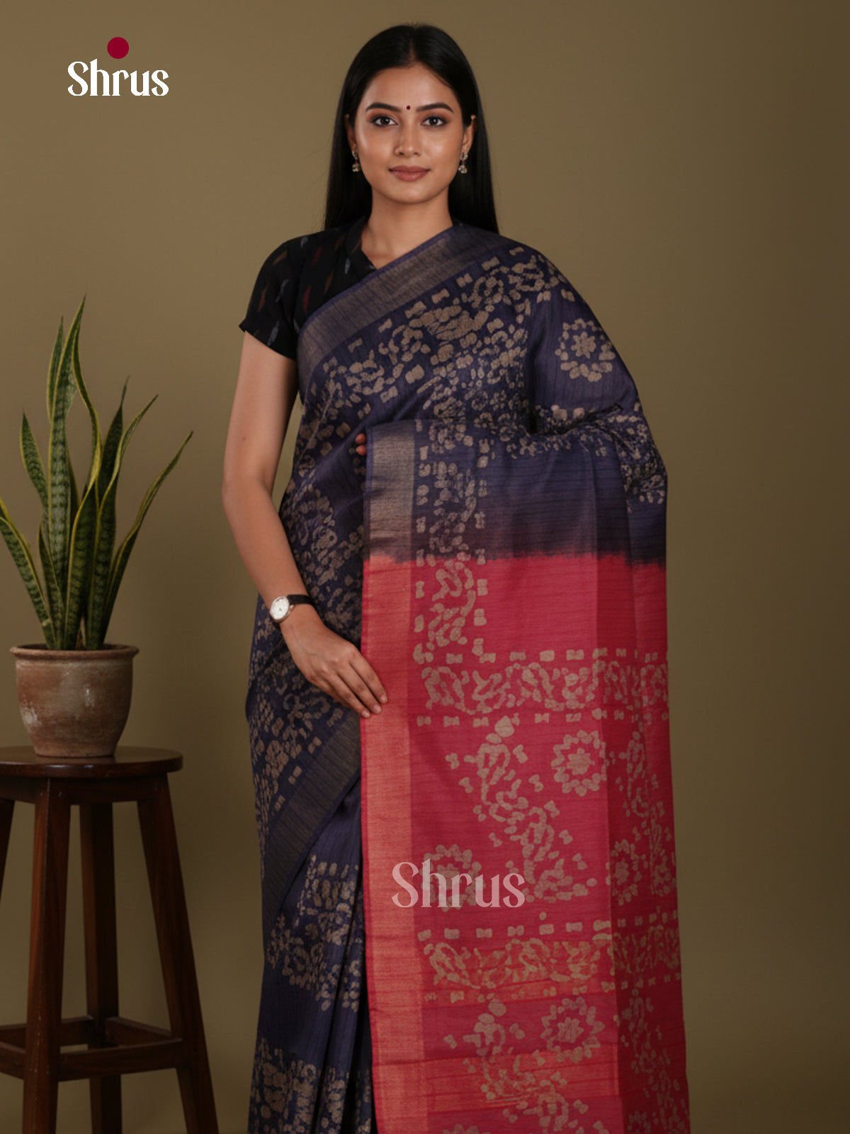 Blue & Red - Bhatik Saree