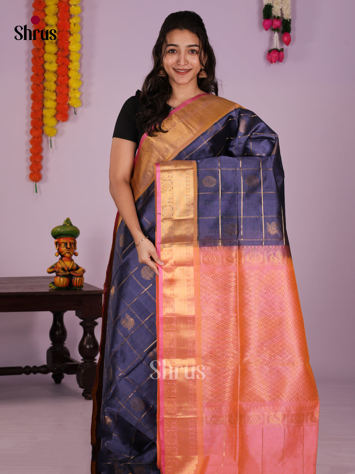 DLS04051 - NON KORVAI MEDIUM BORDER-Checks Saree