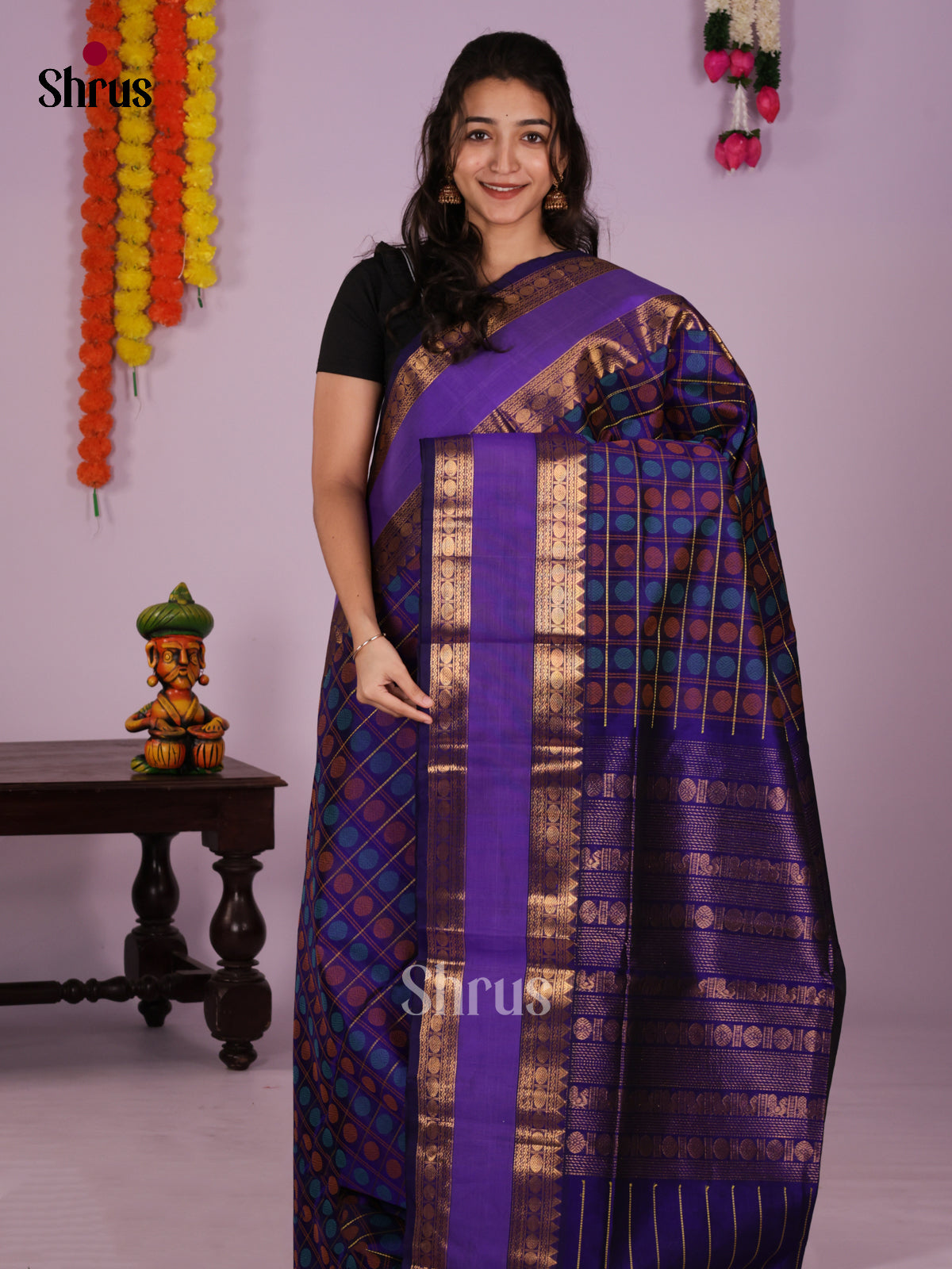 DLS04076 - NON KORVAI MEDIUM BORDER-Checks Saree