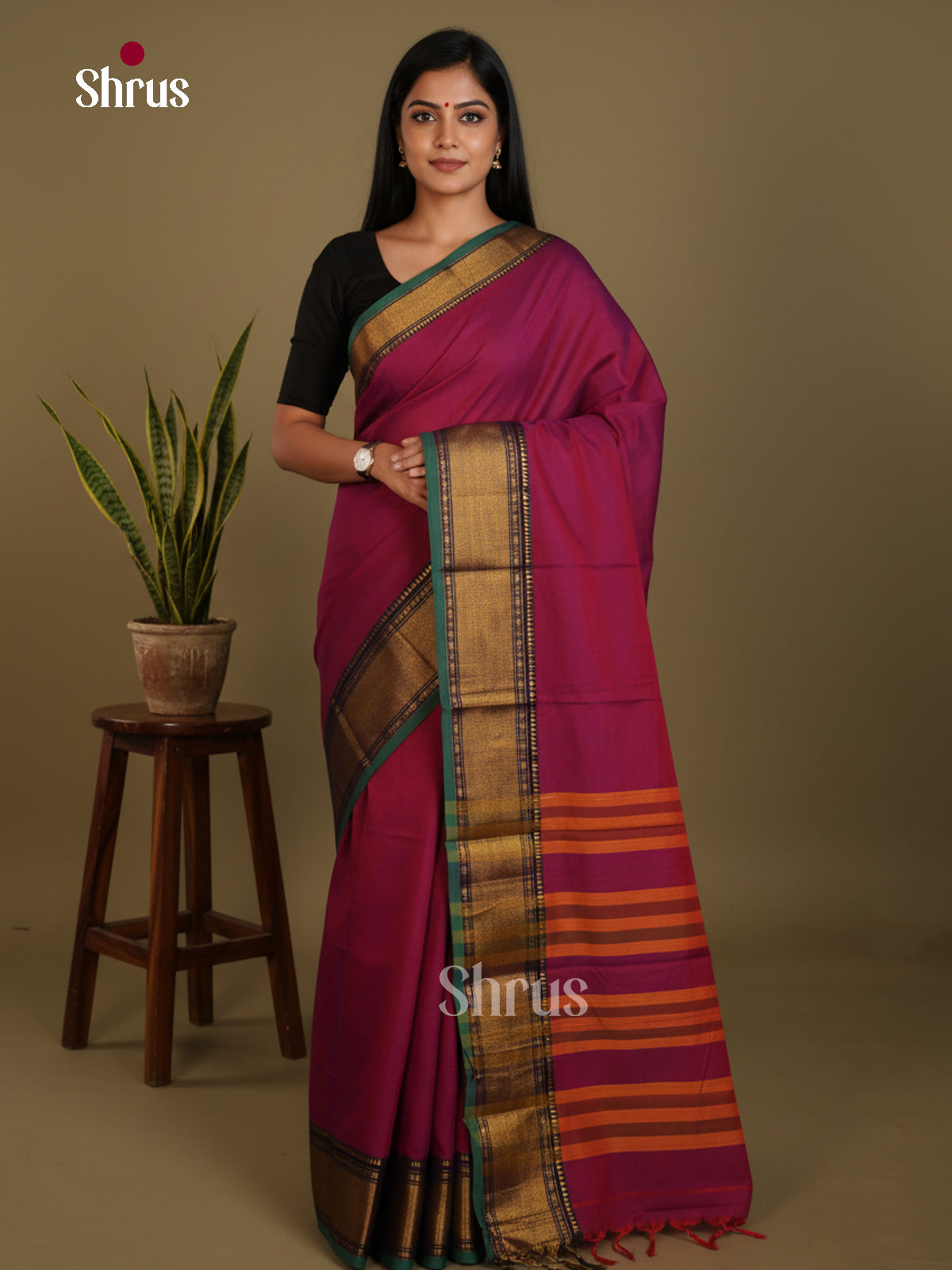 Purple & Green- Narayanpet Cotton Saree