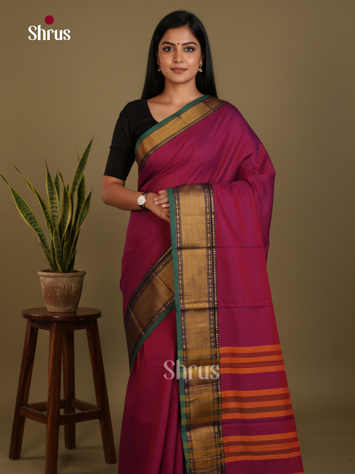 Purple & Green- Narayanpet Cotton Saree
