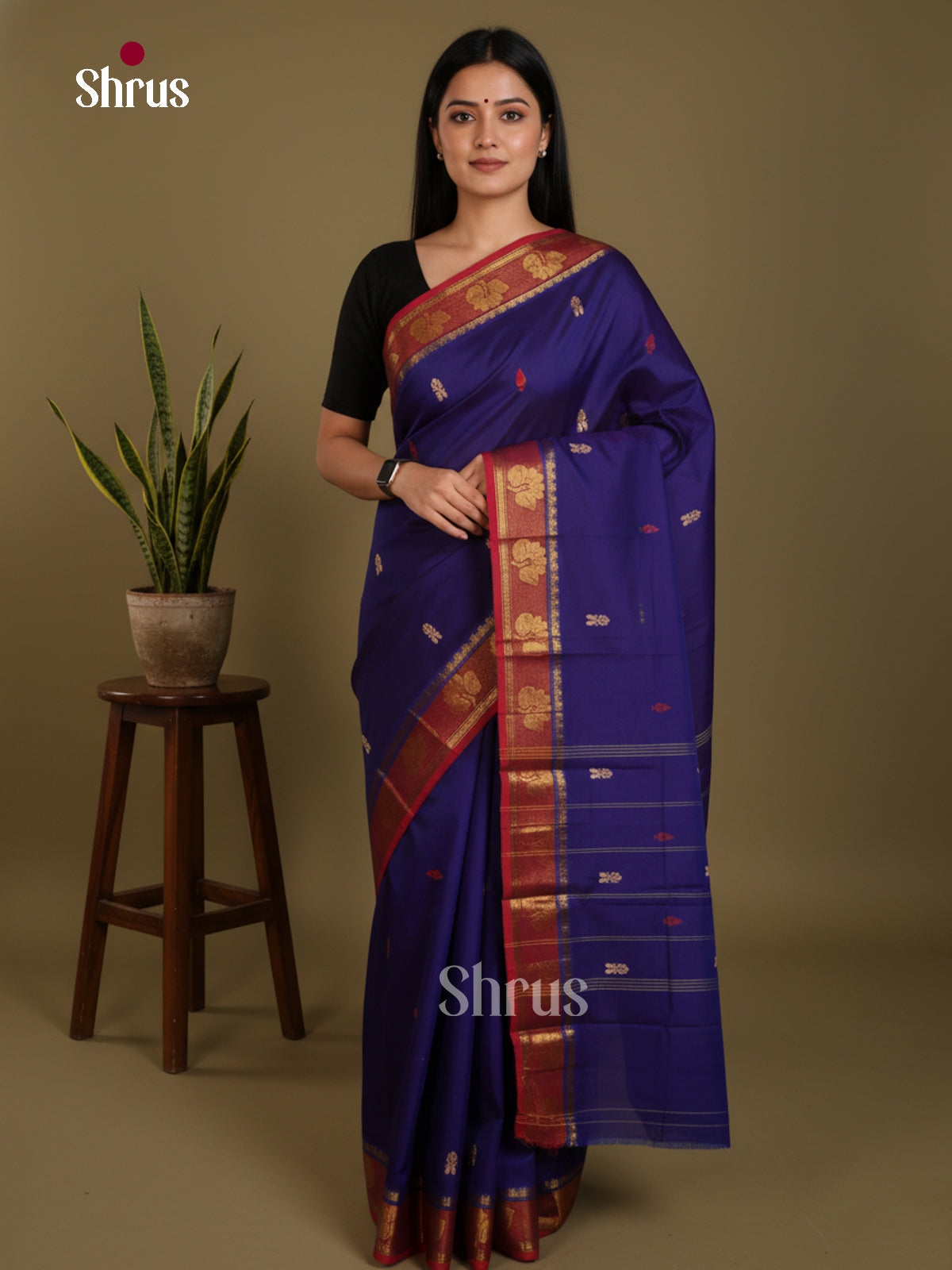 Blue & Red - Chettinad Mix Cotton-Without Blouse Saree- DLS06013 - Shop on Shrus.com