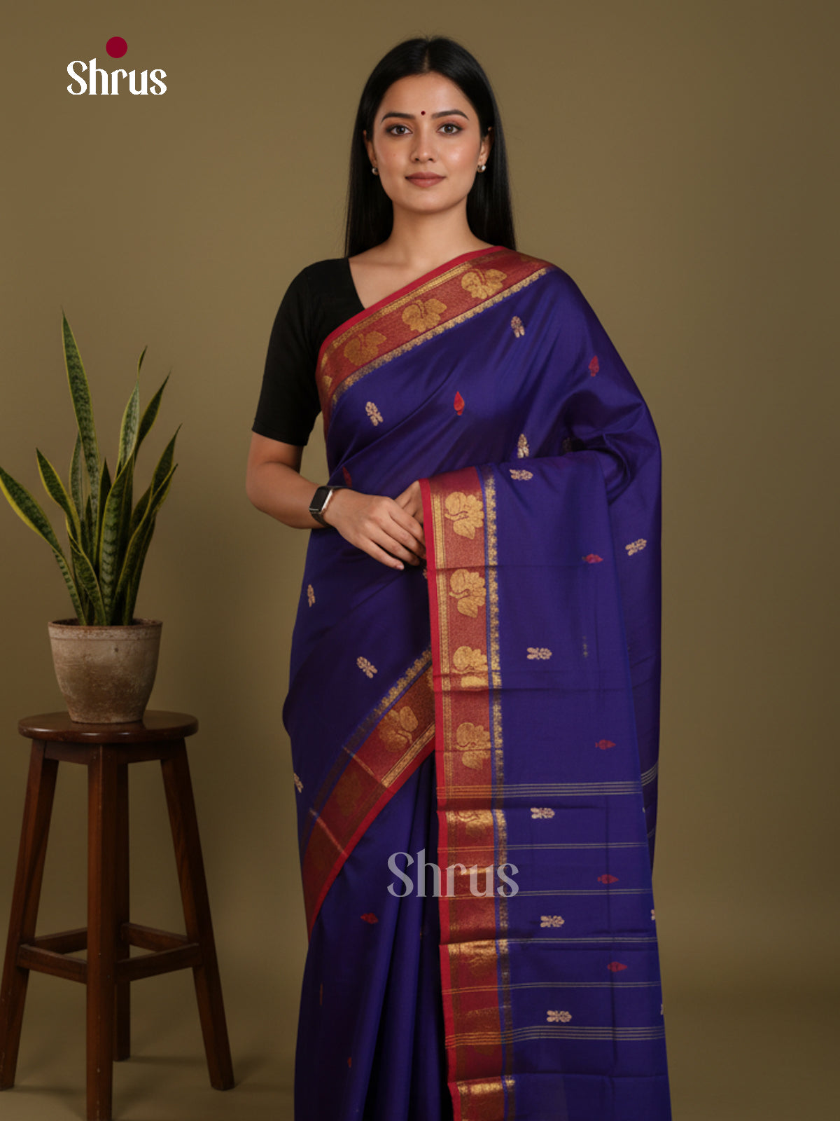 Blue & Red - Chettinad Mix Cotton-Without Blouse Saree- DLS06013 - Shop on Shrus.com