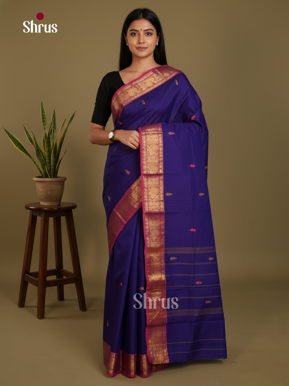 Blue & Purple - Chettinad Mix Cotton-Without Blouse Saree - DLS06014 - Shop on Shrus.com