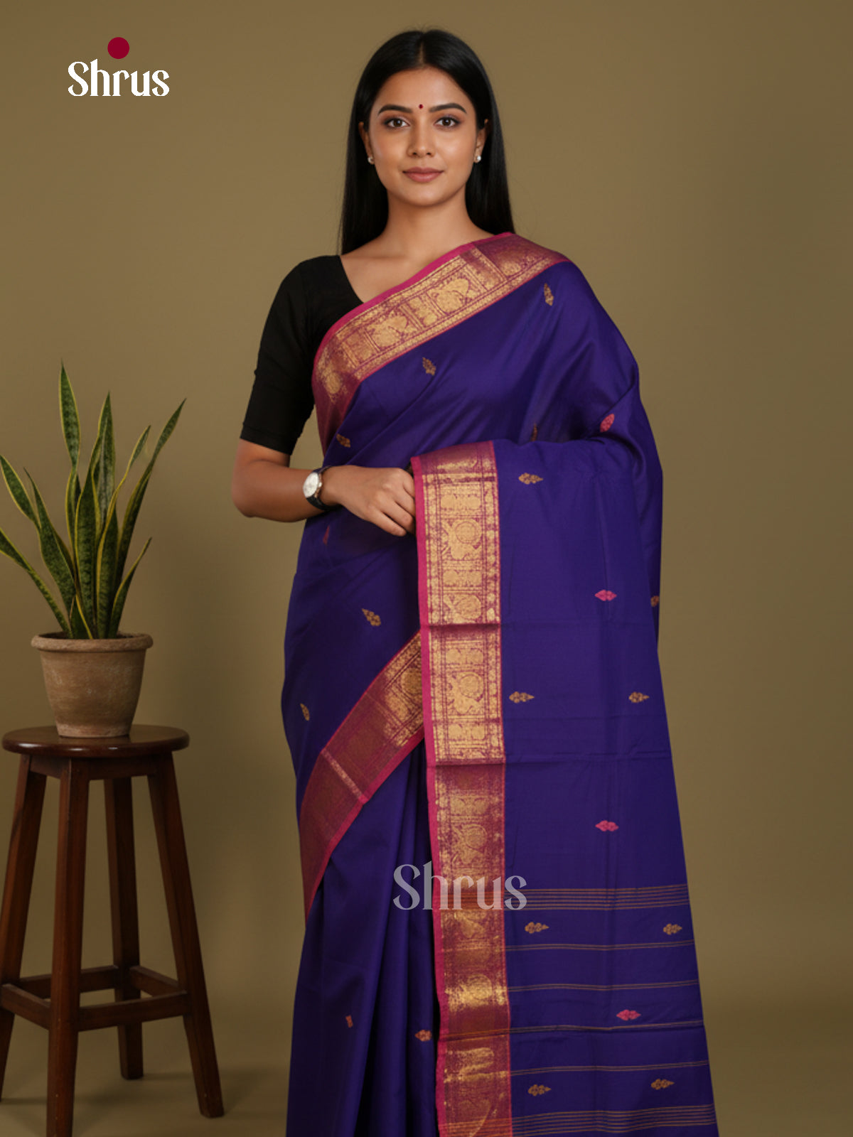 Blue & Purple - Chettinad Mix Cotton-Without Blouse Saree - DLS06014 - Shop on Shrus.com