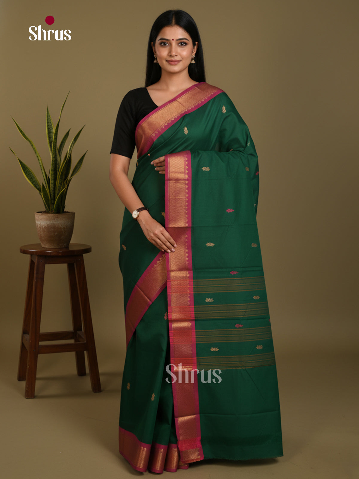 Green & Maroon  - Chettinad Mix Cotton-Without Blouse Saree- DLS06016 - Shop on Shrus.com